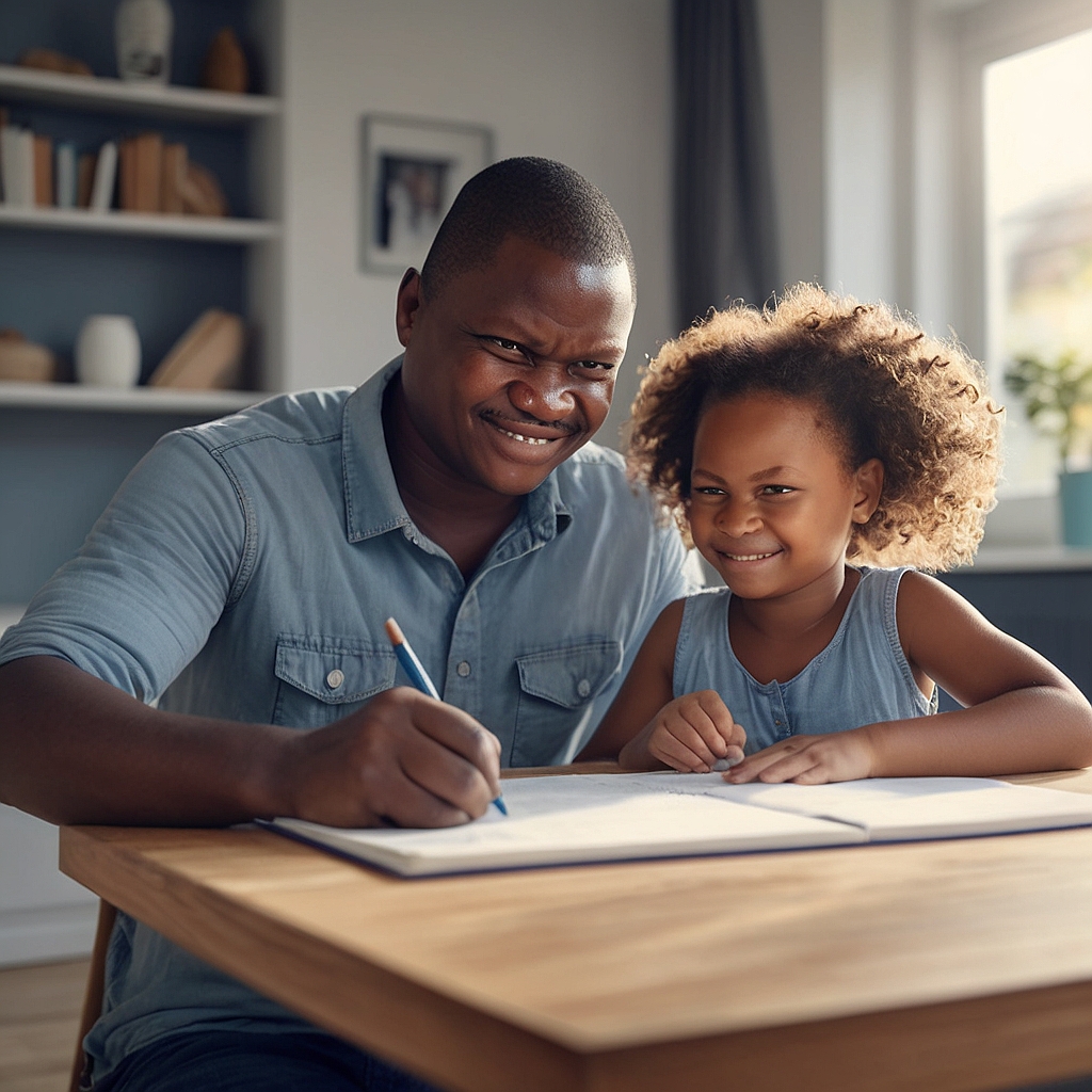 Father helping child with homework